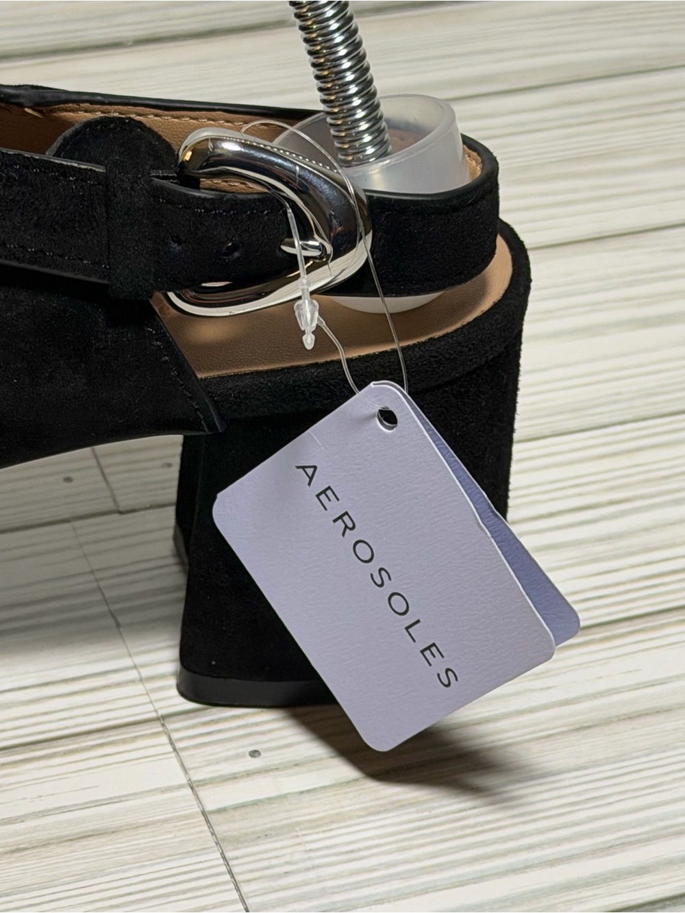 NWT Aerosoles Cornelia Women’s 9.5M Black Suede Peep Toe Platform Block Heel San - Picture 6 of 9
